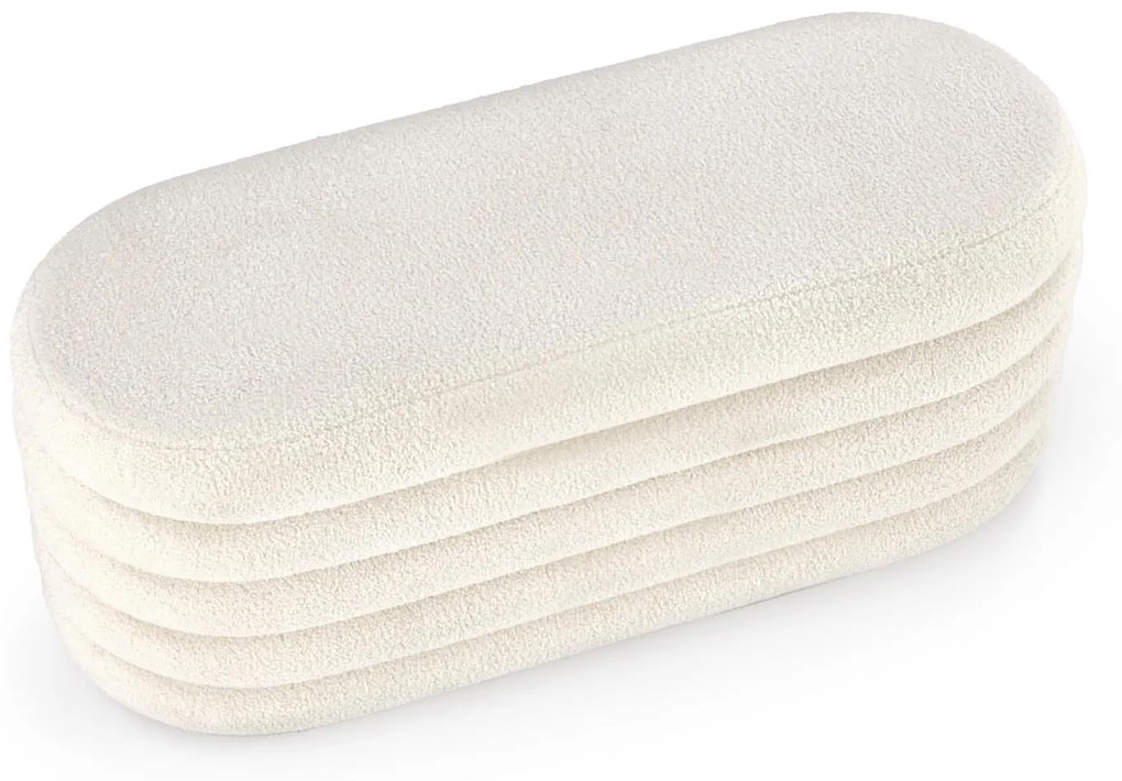 AURORA ławka, pufa z funkcją pojemnika, kremowy, boucle, nowoczesna, schowek