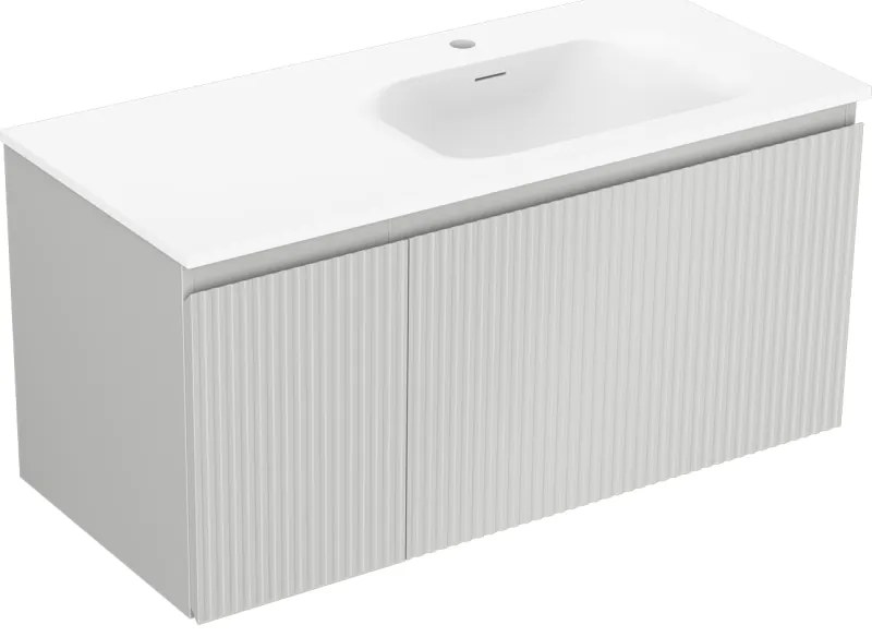 Mexen Rivel szafka łazienkowa 100 cm z umywalką Vela prawą, 1S, 1D, ryflowana, szara mat/biała mat - 91A23-10047-3-BBFF62-W23P01