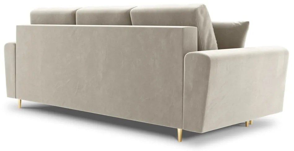 Beżowa aksamitna rozkładana/ze schowkiem sofa 235 cm Kyoto – Cosmopolitan Design