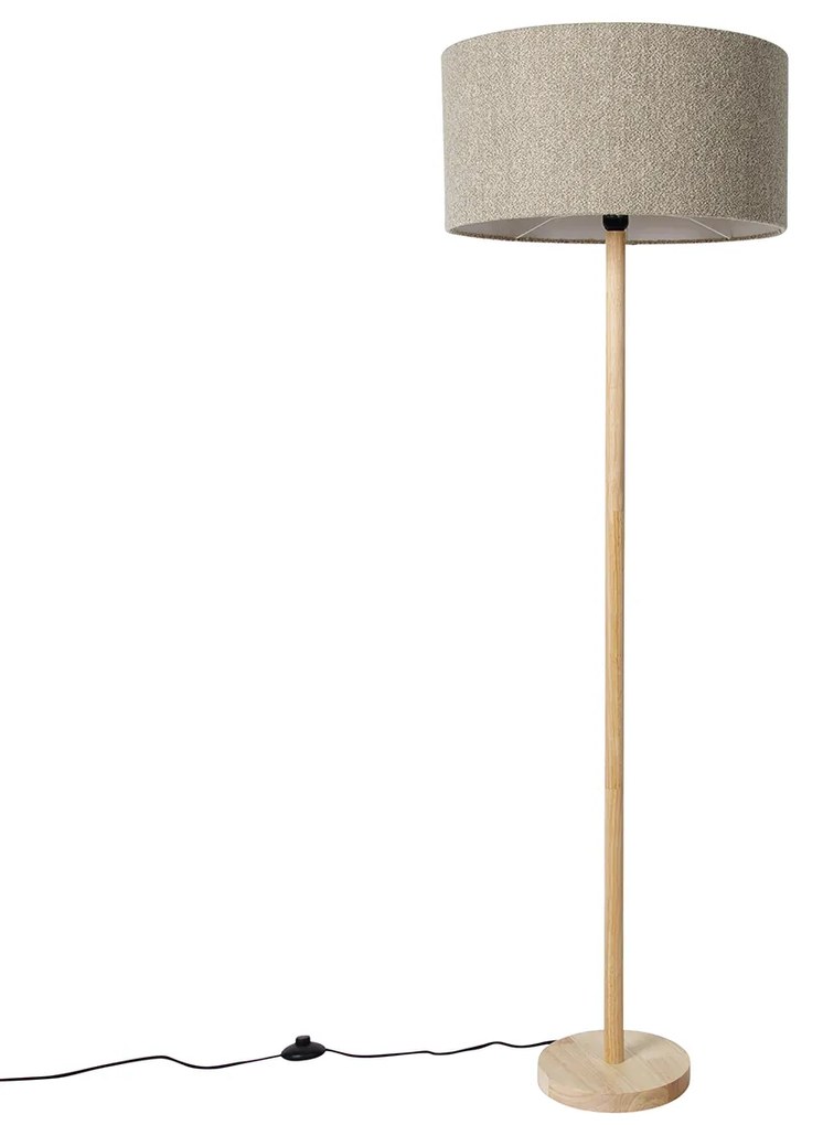 Rustykalna lampa podłogowa drewno z abażurem Boucle Taupe - Mels Rustykalny / Vintage Oswietlenie wewnetrzne