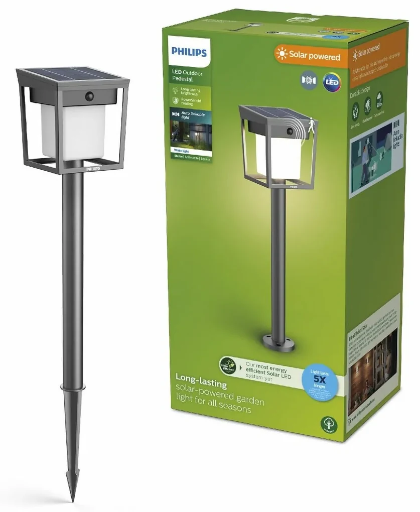 Philips Blaise UltraEfficient Solar LED słupek zczujnikiem antracytowy, 1,5 W, 250/20 lm, 3000 K