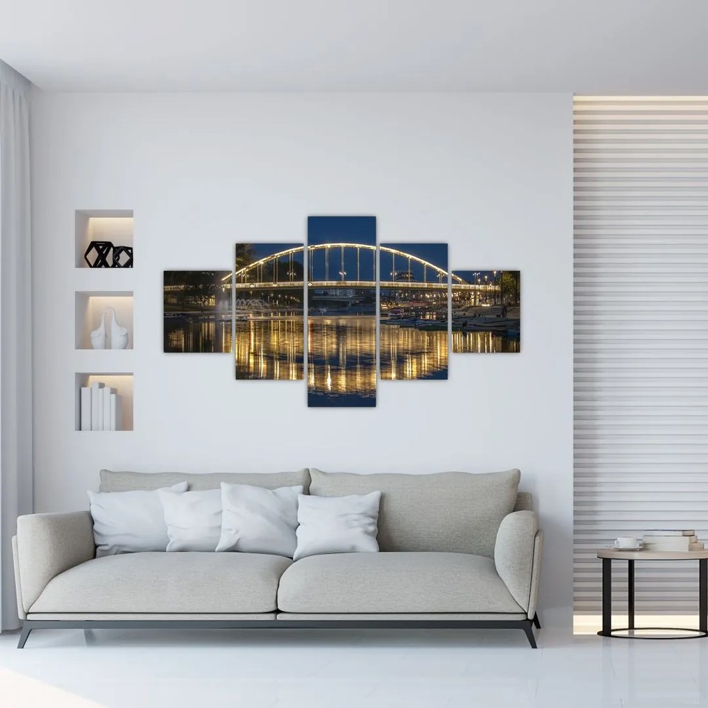 Obraz mostu z fontanną (125x70 cm)