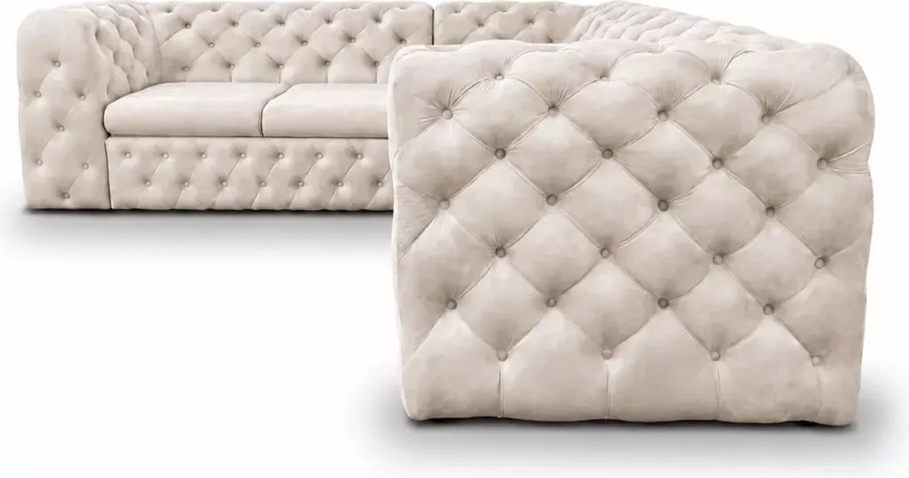 Narożnik Chesterfield Moet 250x250 pikowany z funkcją spania i pojemnikiem