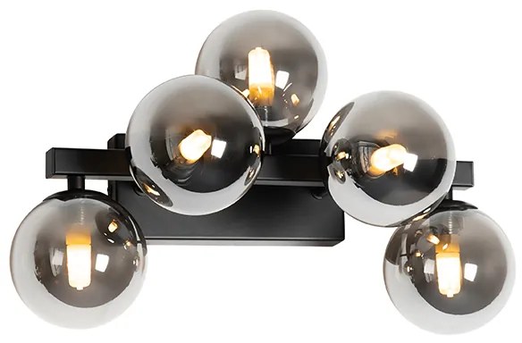 Nowoczesna lampa ścienna czarna z przydymionym szkłem 5-świateł - Bianca ArtDeco Oswietlenie wewnetrzne