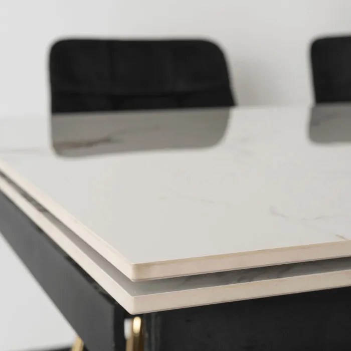 Stół Rozkładany Prostokątny IBIZA 160-240 cm Ceramiczny Biały Marmur/Złoty do Jadalni Nowoczesny Glamour