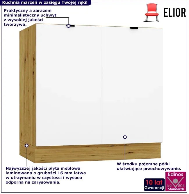 Dolna szafka kuchenna 80 cm biały + dąb artisan - Elandro 11X