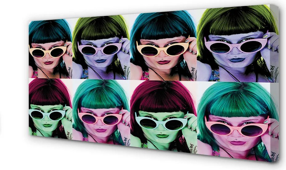 Duży obraz na płótnie Kobieta w Okularach z Kolorowymi Włosami