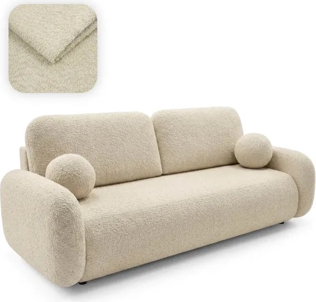 Sofa VIDI Rozkładana Dwuosobowa Beżowa Boucle Japandi