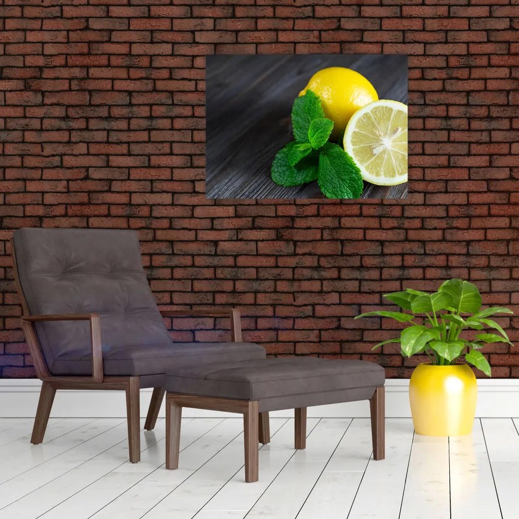 Obraz cytryn i mięty na stole (70x50 cm)