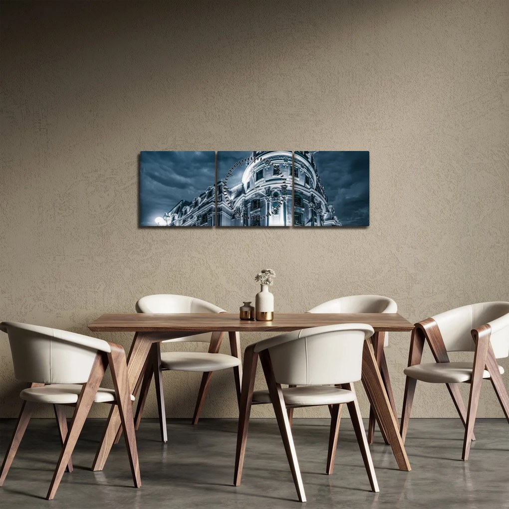 Obraz architektury w ciemności (z zegarem) (90x30 cm)