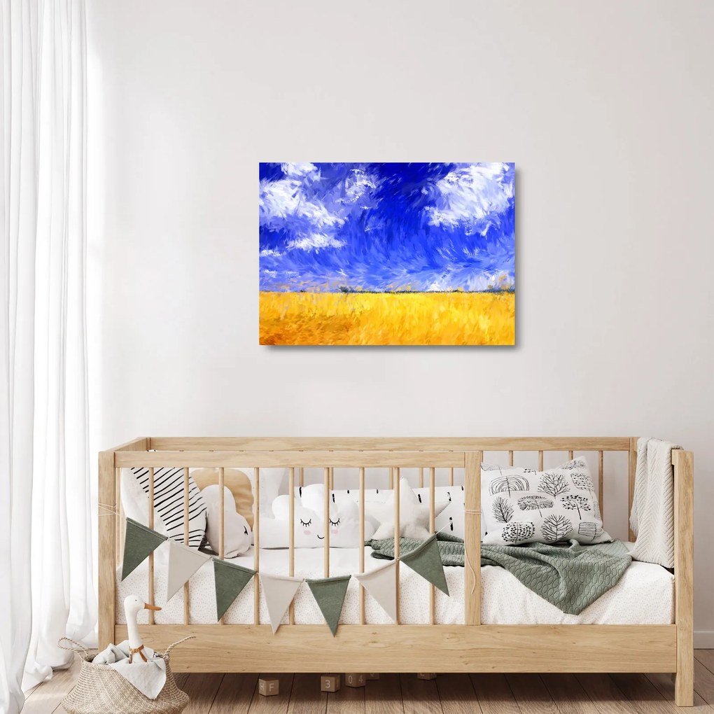Obraz na szkle - Obraz na szkle olejny, Złote pole (70x50 cm)