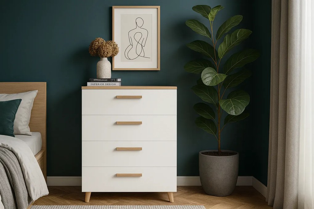 Biała komoda 80 cm z 4 szufladami - Asva