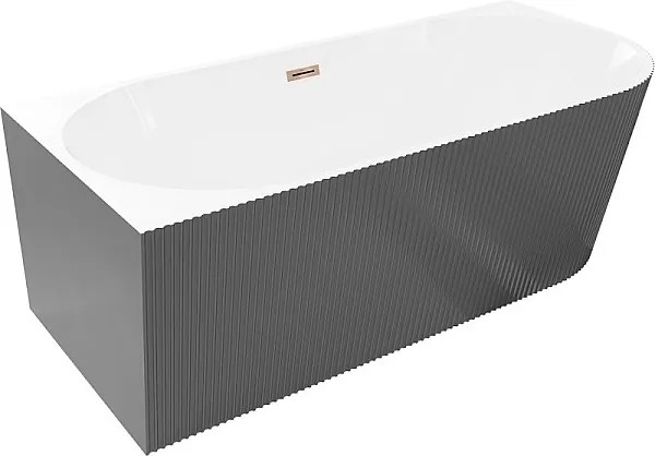Mexen Silo wanna wolnostojąca narożna lewa ryflowana  170 x 80 cm, biała/szara, przelew różowe złoto - 52891708062L-60
