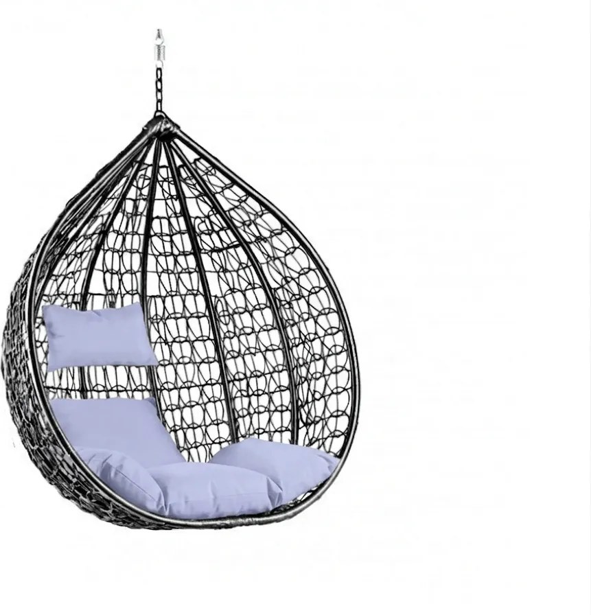 Czarne wiszące krzesło KOKON bez stojaka, jasna poduszka