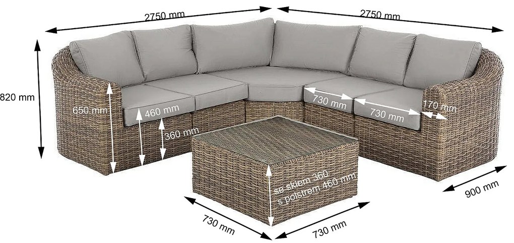 Rattanowy zestaw modułowy BORNEO LUXURY dla 9 osób (brązowy)
