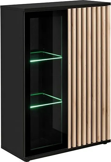 Witryna niska CAMERON LED hickory jackson/czarna