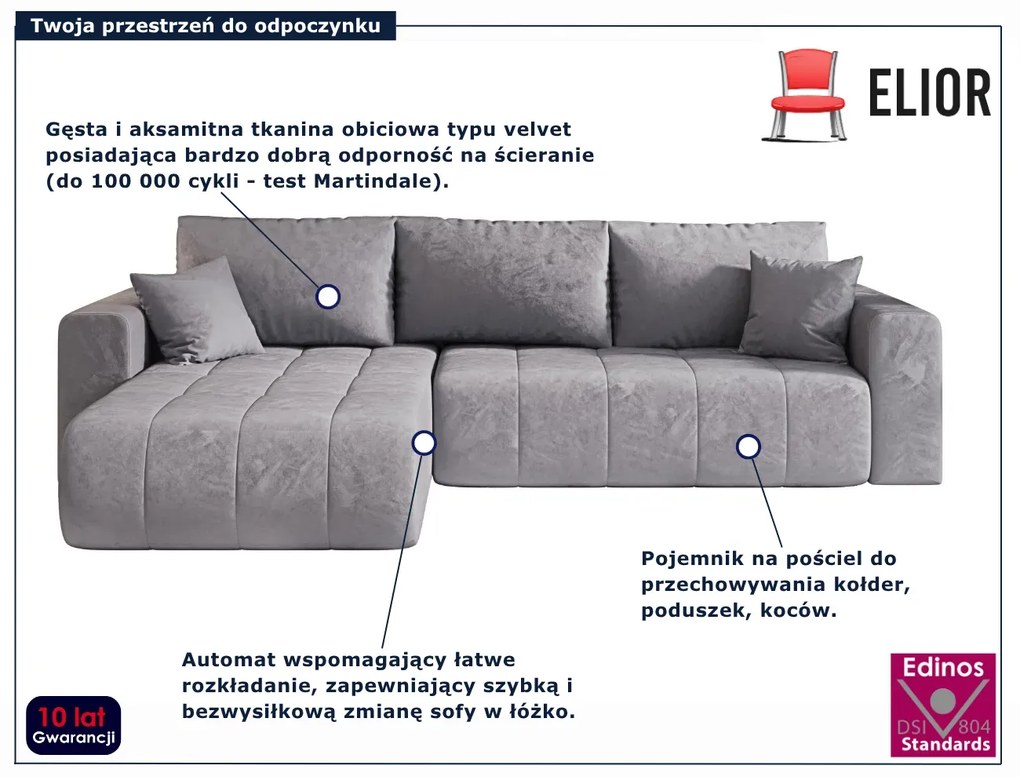 Szary rozkładany narożnik welurowy A9-A48