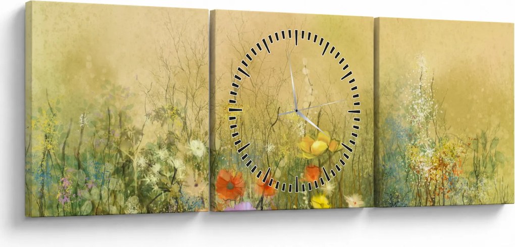 Obraz - Malowana łąka (z zegarem) (90x30 cm)