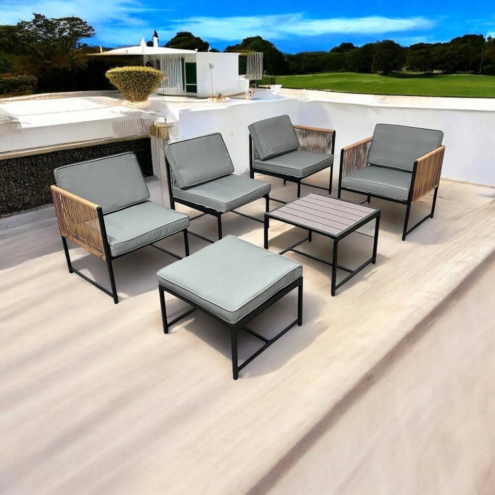 Dwustronny narożnik ogrodowy Serena, zestaw mebli, szary stolik