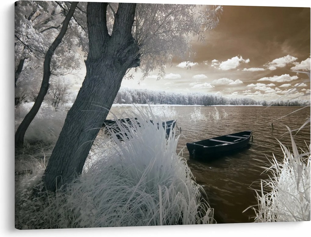 Obraz łodzi na jeziorze (70x50 cm)