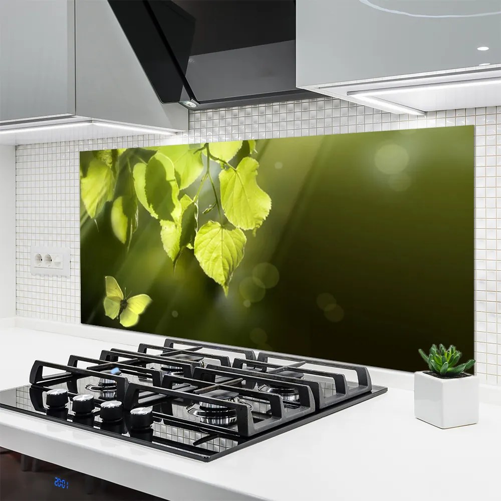 Szkło Dekoracyjne do Kuchni Promienie Słońca w Zielonych Liściach