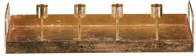 Metalowy świecznik na 4 stożkowe świece,prostokątny, złoty, 36 x 16 x 7 cm