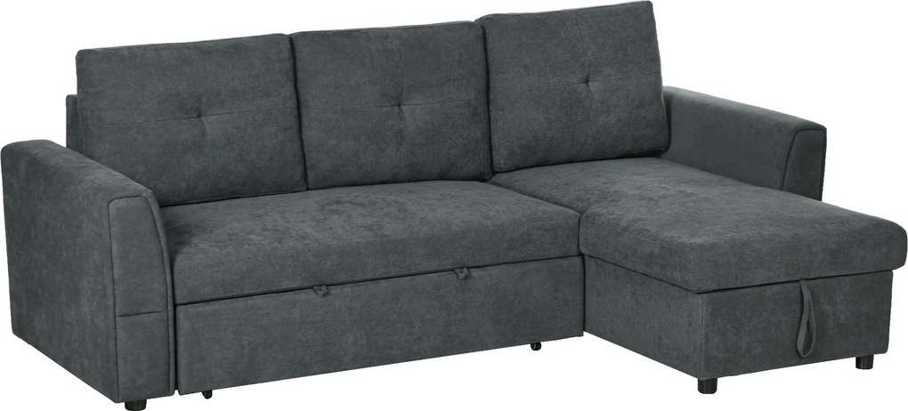 HOMCOM Sofa trzyosobowa z funkcją spania, sofa z chaiselongiem, tapicerowana sofa, ciemnoszara