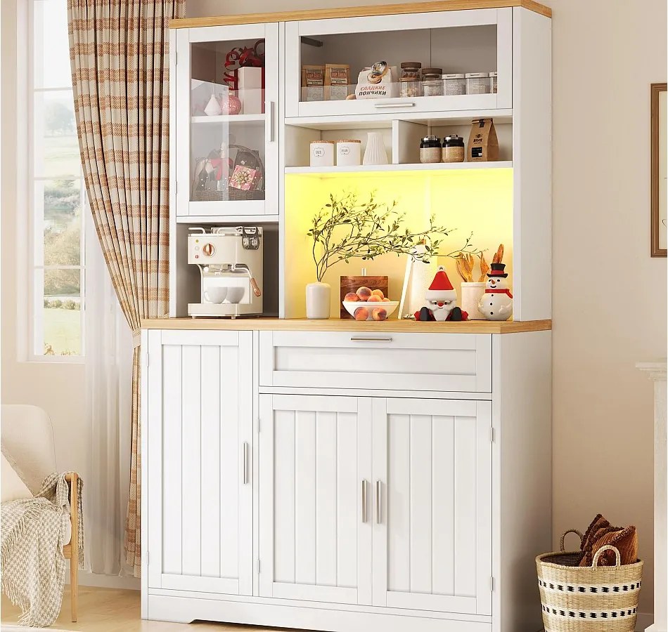 Mebel kuchenny - 104x40x180 cm - z 4 drzwiami i 1 szufladą - z oświetleniem LED - Biały