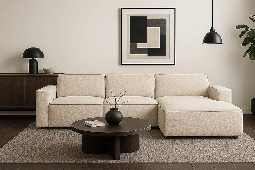 Narożnik modułowy Cursal A prawy – sofa narożna 284 x 166 cm, kremowy Raven 24, nowoczesny design