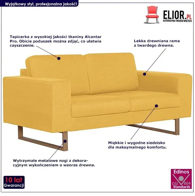 Elegancka dwuosobowa sofa Williams 2X - żółta