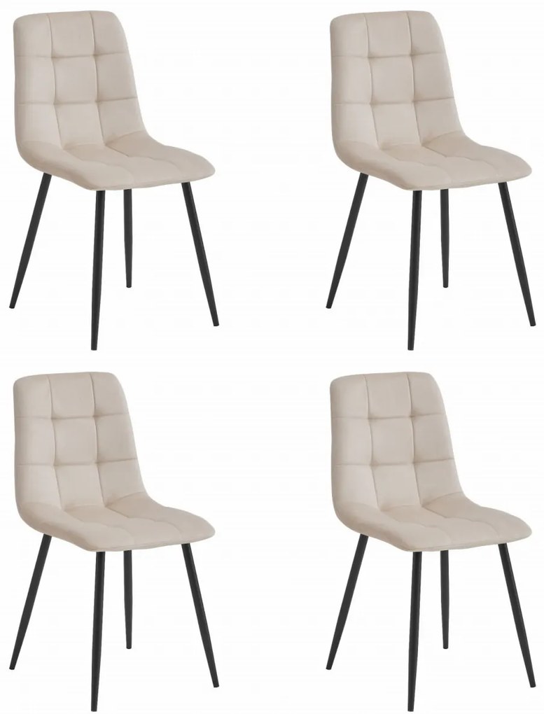 Krzesło aksamitne KARA beżowe na czarnych nogach