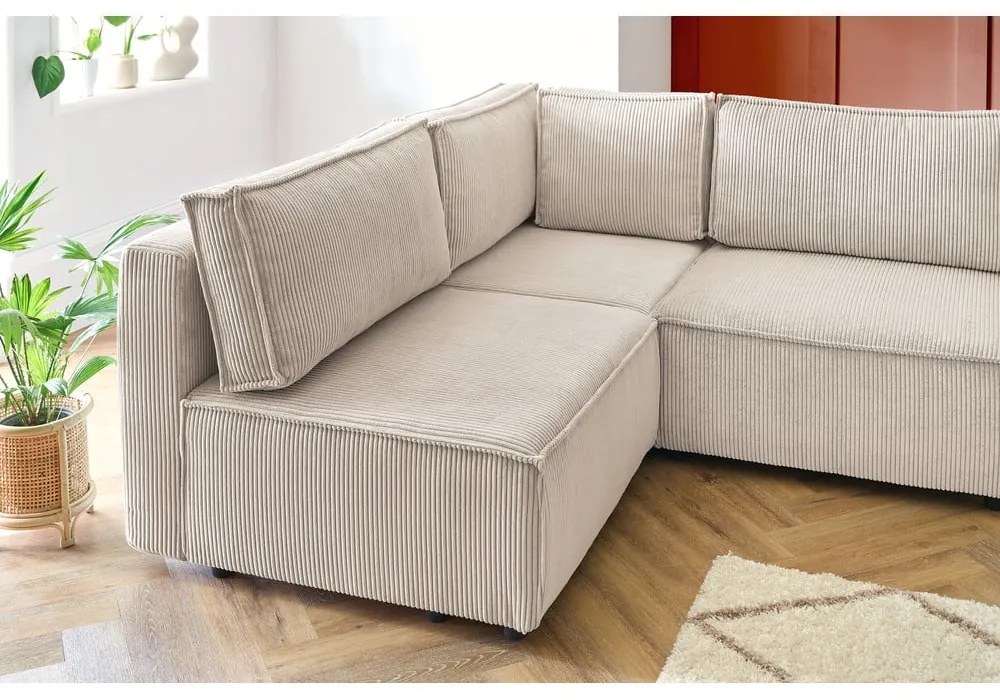 Kremowy sztruksowy narożnik (lewostronny/w kształcie litery U) Nihad modular – Bobochic Paris
