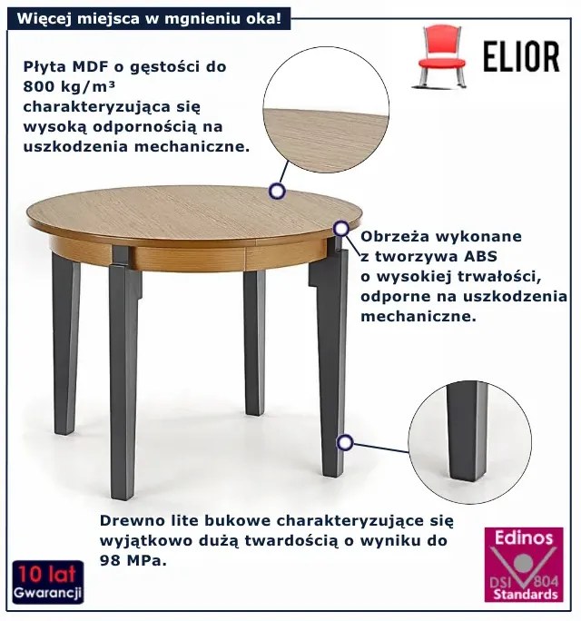 Okrągły rozkładany stół dąb miodowy + grafit F9-N07