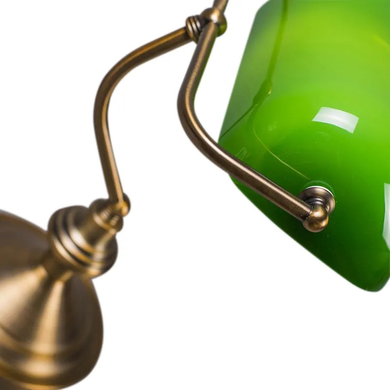Klasyczna lampa stołowa/lampa notariusza brązowa ze szklanym kloszem w kolorze zielonym - Banker klasyczny/Antyczny Oswietlenie wewnetrzne