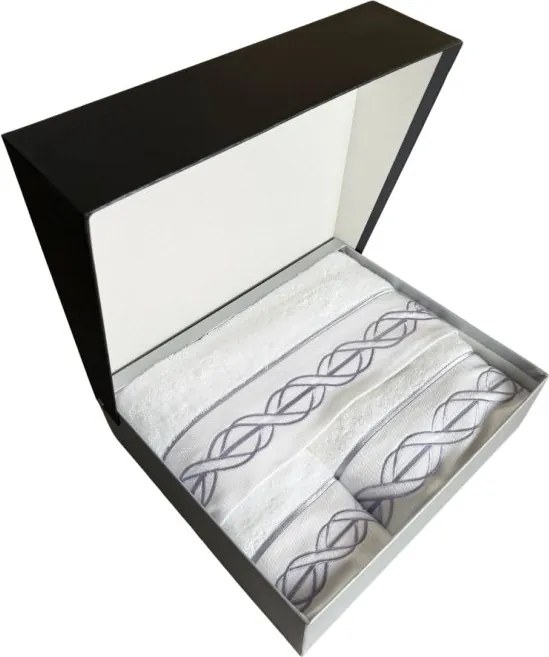 Podarunkowy zestaw ręczników VITA, 3 szt Biały / lila haft