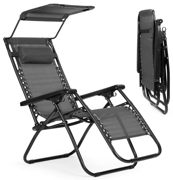 Składany leżak ogrodowy z regulowanym daszkiem Corfu 009, szary