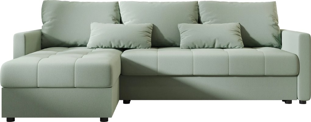 Rozkładana narożna sofa VENORIA 220x143 cm, jasnozielona, uniwersalna + 2 poduszki GRATIS