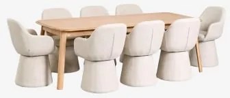 Zestaw Stołu Rozkładanego 220-320x95 Cm Z Drewna Dębowego Treveris Oraz 8 Krzeseł Jadalnianych Z Podłokietnikami, Tapicerowany Roble - Sklum
