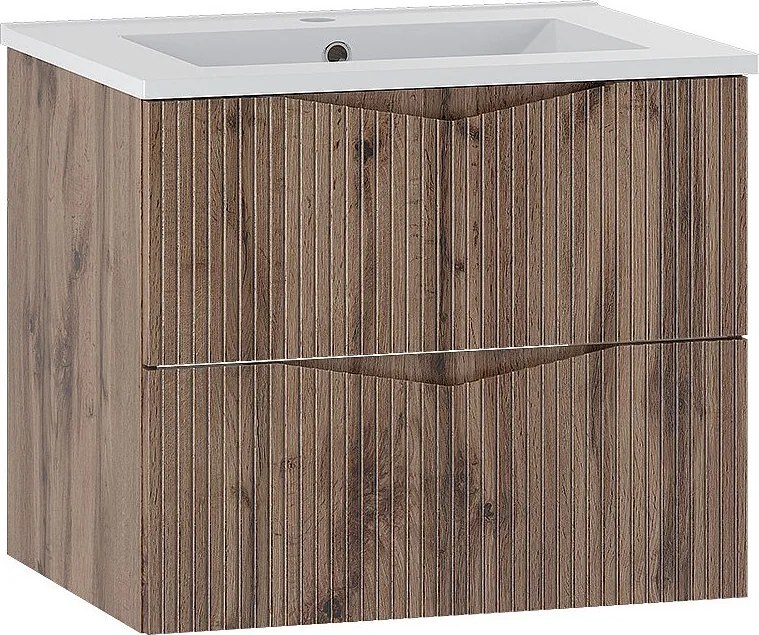 Zestaw do Łazienki 60cm Szafka z Umywalką Ryflowane Fronty Dąb Wotan Cleo