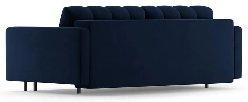 Ciemnoniebieska aksamitna rozkładana sofa ze schowkiem 222 cm Bali – Cosmopolitan Design