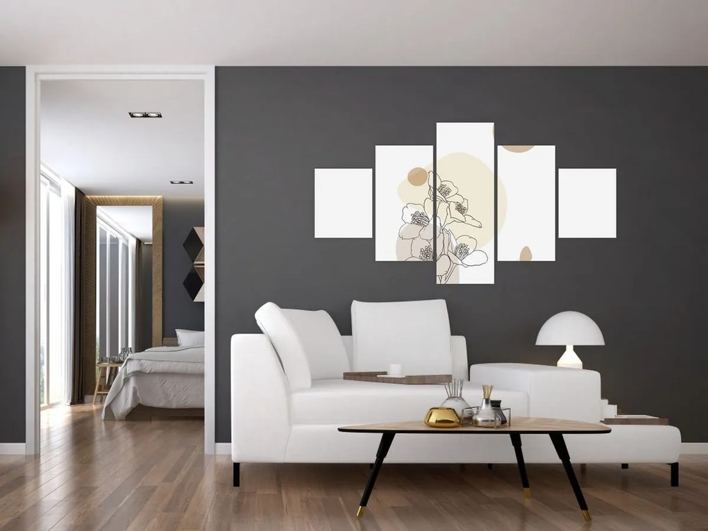 Obraz - Beżowe kwiaty z motylem N⁰4 (125x70 cm)