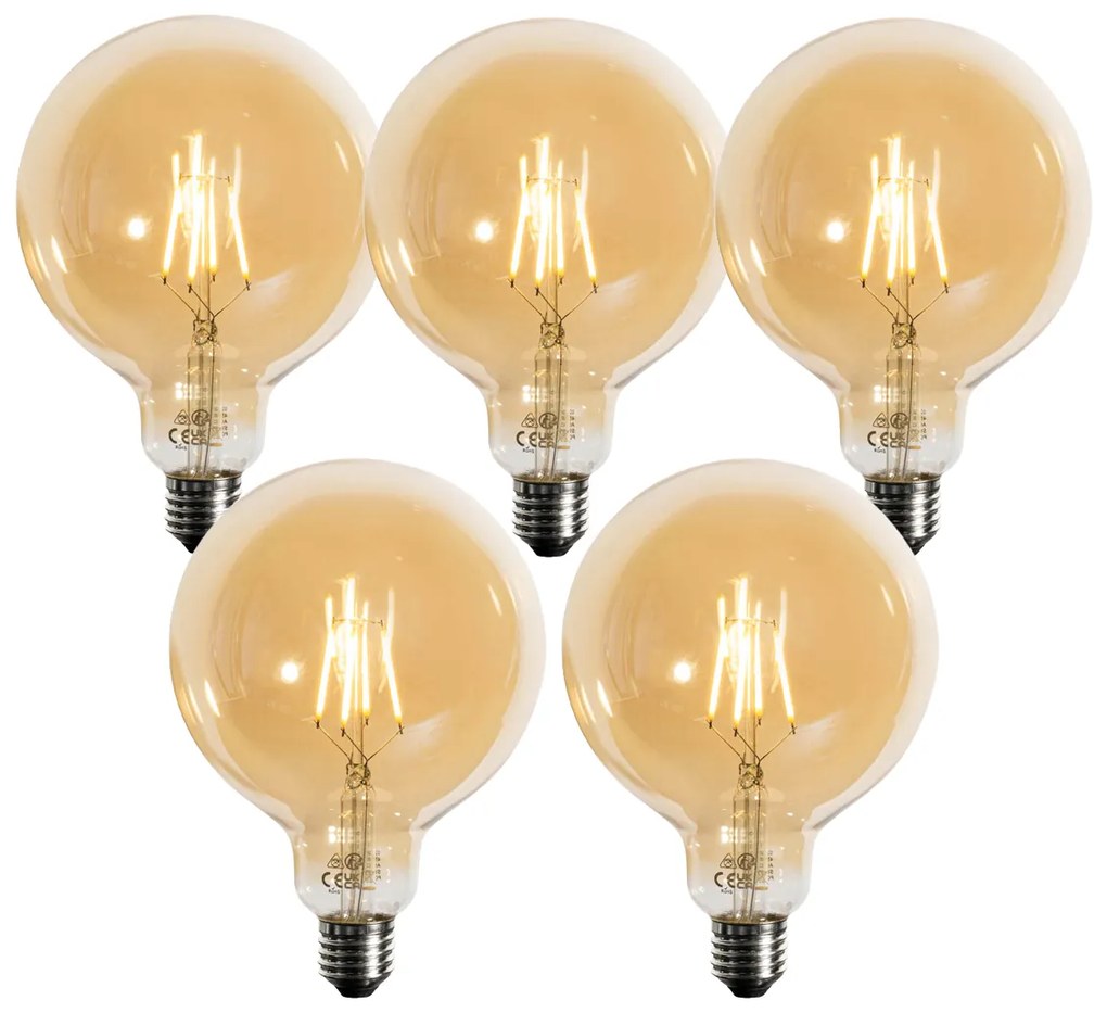 Zestaw 5 ściemnialnych żarówek LED E27 złotych G125 4,9W 450 lm 2200K