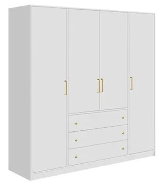 Szafa 4-drzwiowa z 3 szufladami - dł. 196 cm - Biały - LIZANDRO