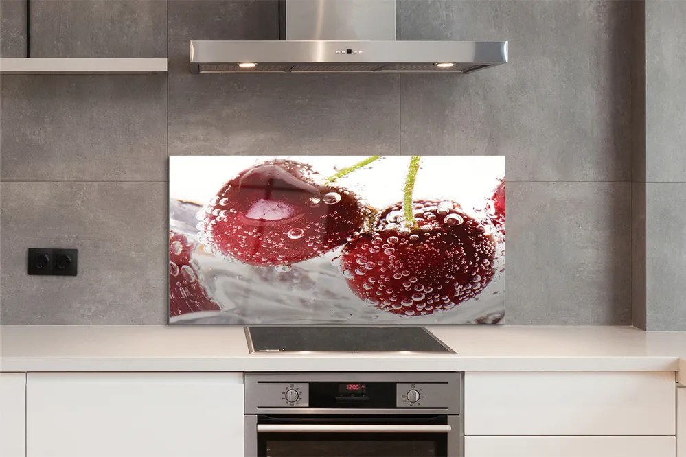 Panel szklany do Kuchni Czereśnie w Kroplach Wody