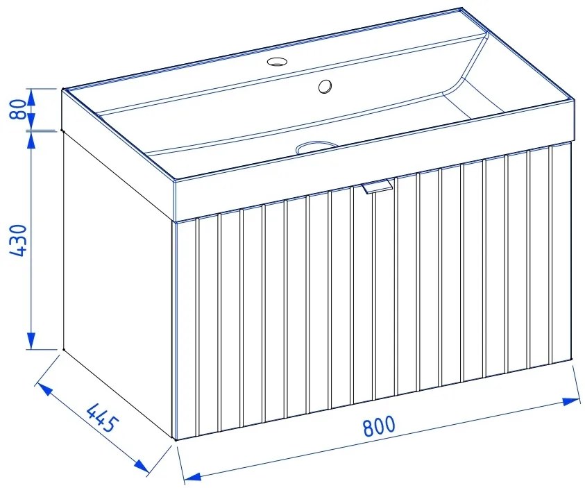 Szafka łazienkowa wisząca kaszmir lamelowy front 80 x 45 cm z umywalką z otworem CUSCO