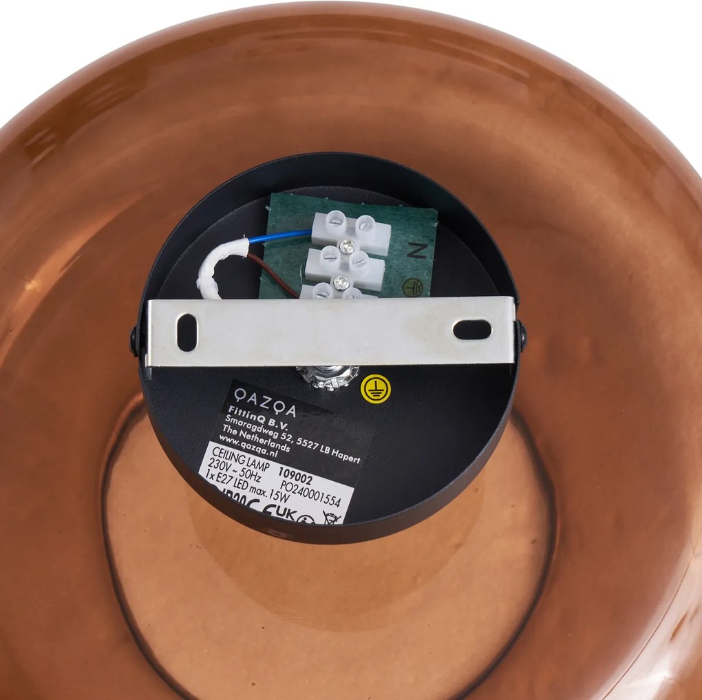 Retrowana lampa sufitowa czarna z brązowym szkłem - Bizle