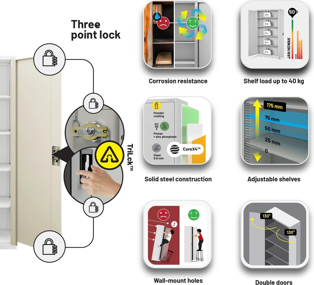 Szafa biurowa metalowa na dokumenty JAN II, Eco Design: biała/dąb sonoma