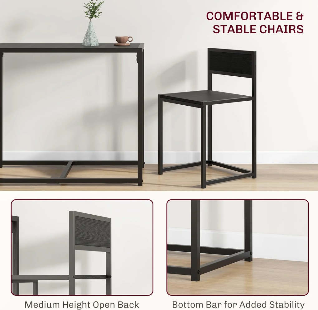 3-częściowy zestaw wysokiego stołu HOMCOM, zestaw 3-częściowy, 2 krzesła, 1 stół, 90 cm x 47 cm x 76 cm, czarny