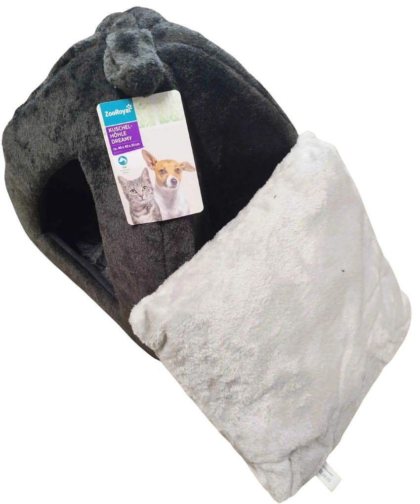 Pluszowe legowisko dla psa/kota HUISE 40x35 cm, czarno-szare