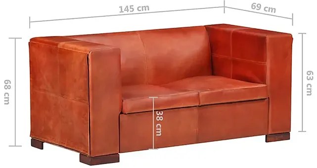 2-osobowa sofa z ciemnobrązowej skóry naturalnej - Exea 2Q